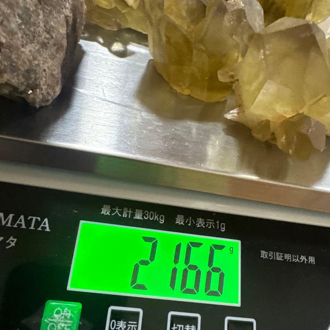 圧巻 シトリンクラスター4点/スモーキークォーツセット 台座付き 計5点セット