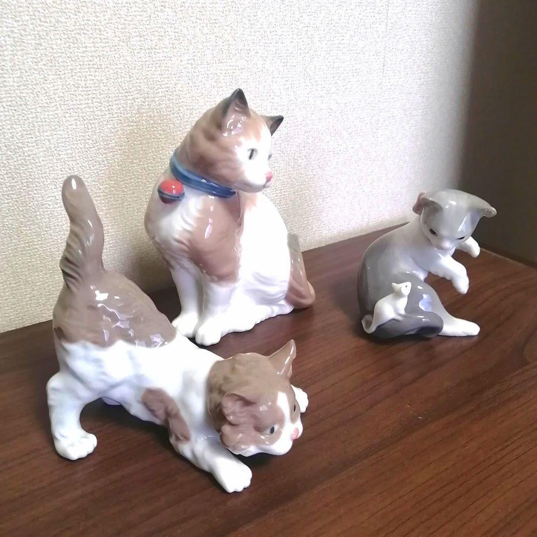 猫の陶器製置物３点セット リヤドロ NAO 驚く子猫ちゃん