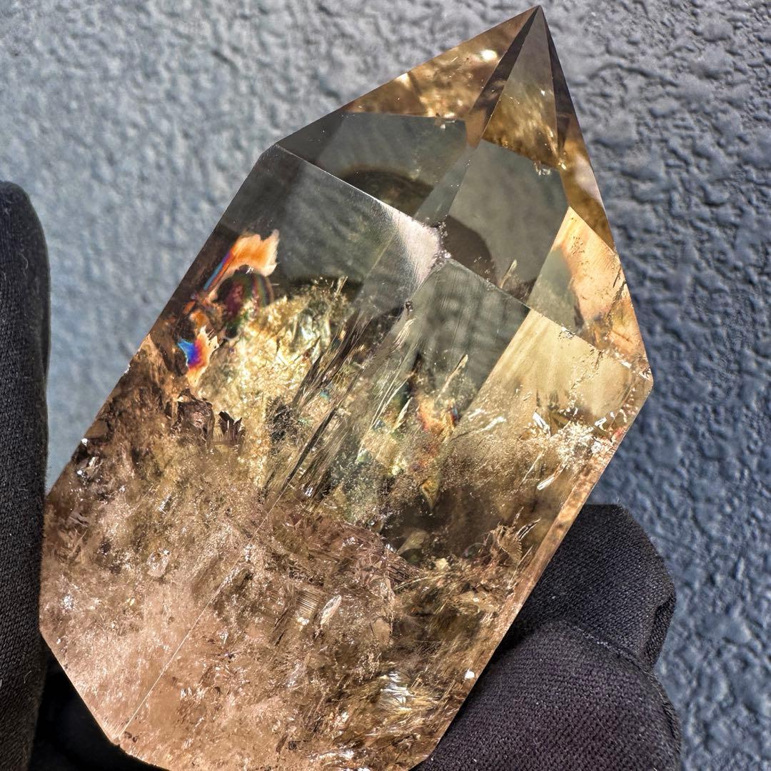 【開運 魔除】絶品❗️レインボー煙水晶スモーキーシトリン六角柱 超パワーA1497