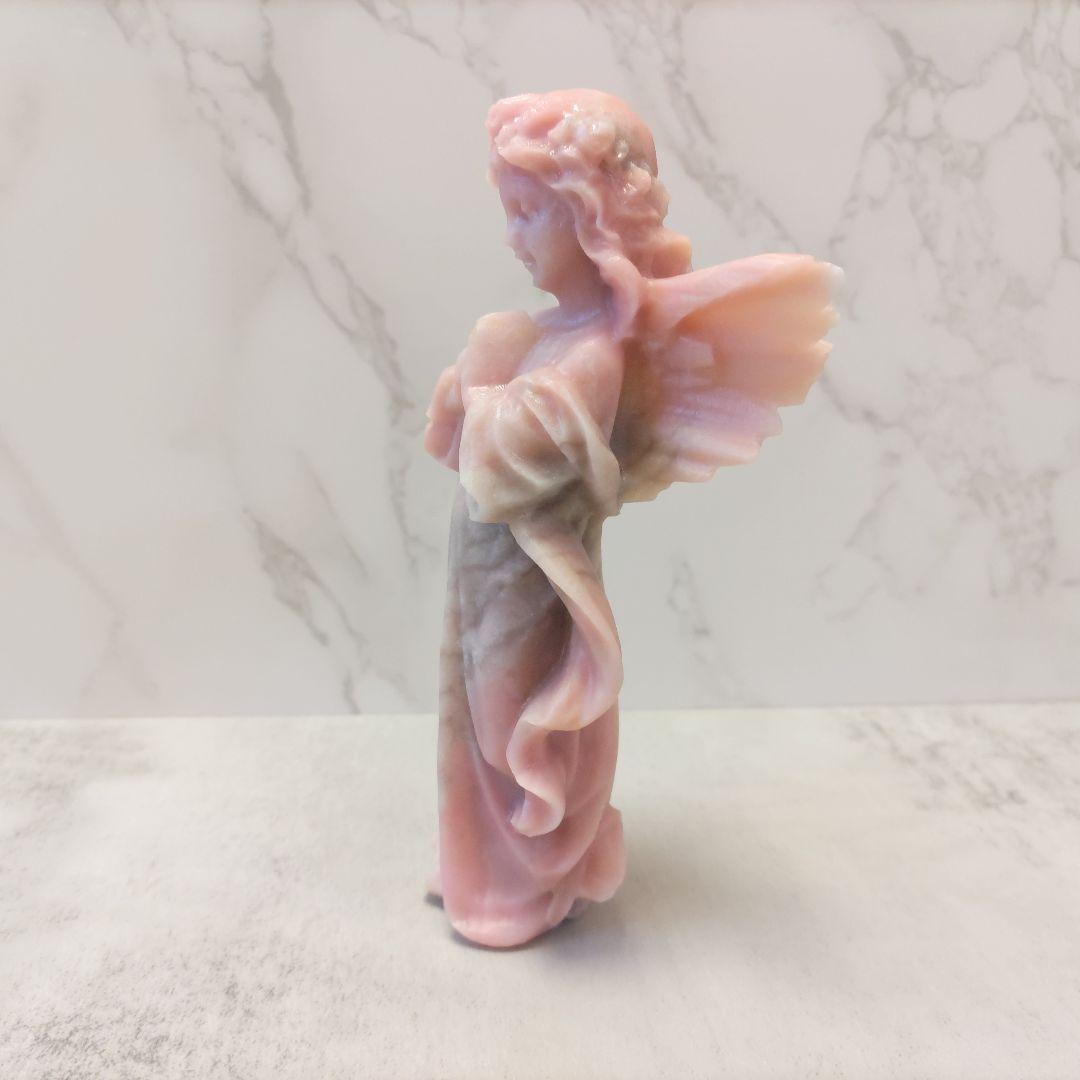 ピンクオパール　天使 （大） 美しい彫り　美人 　 エンジェル　高さ14.6cm