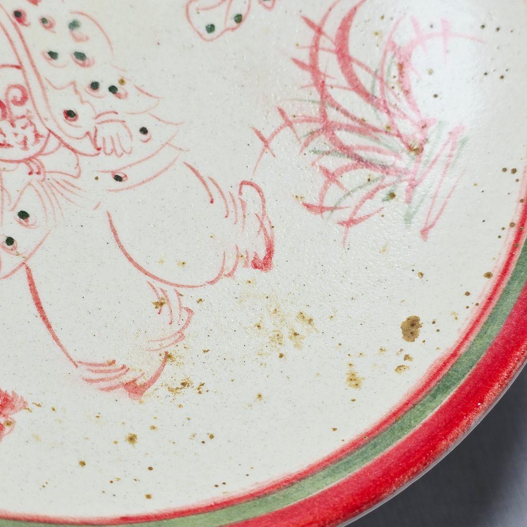 舶来品 古磁 磁州窯 紅緑彩 手描き 宋代持蓮唐子図 観賞皿 筆洗 筆舐 逸品
