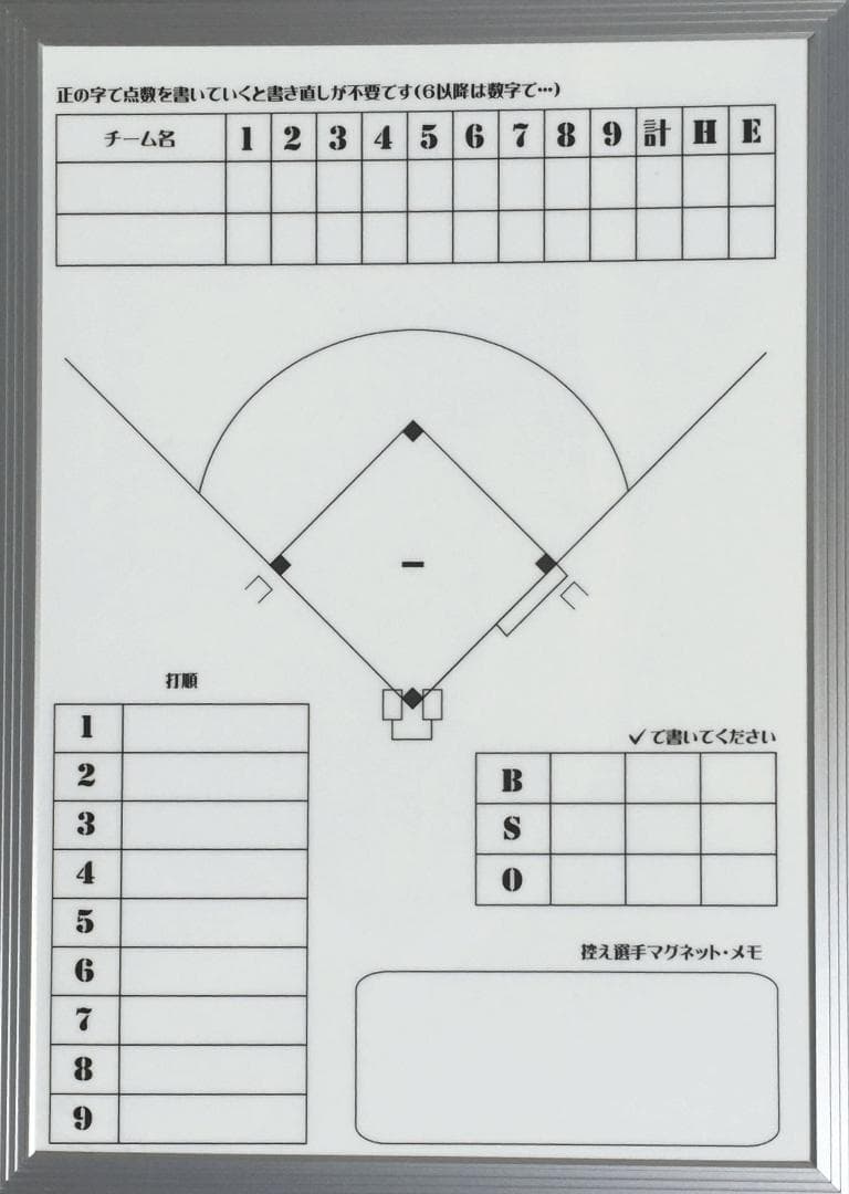 （送料込み）マグボード野球作戦盤セット（A4縦）『観戦用』（マグネット棒６色入）