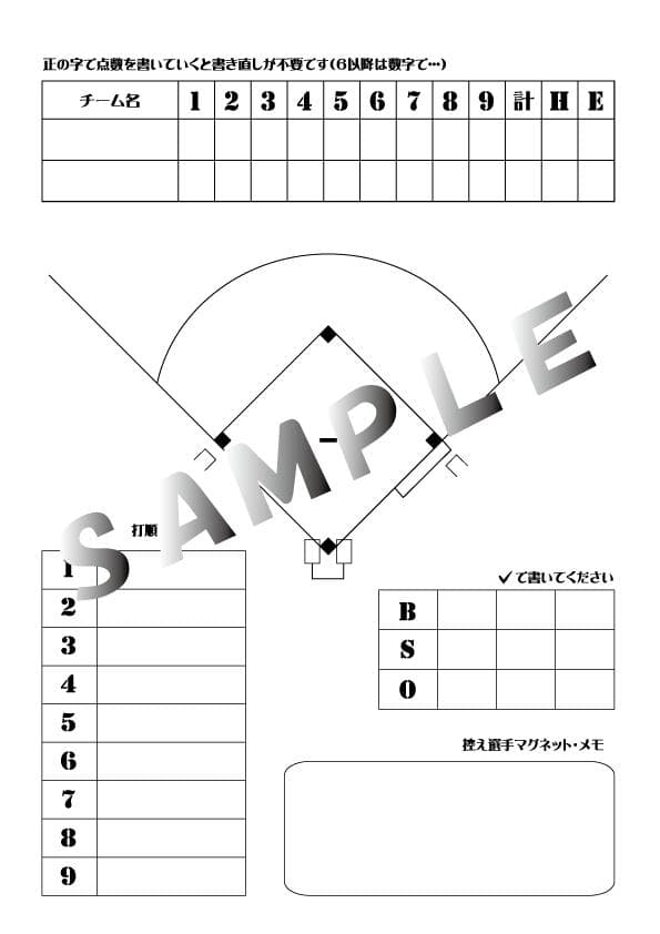 （送料込み）マグボード野球作戦盤セット（A4縦）『観戦用』（マグネット棒６色入）