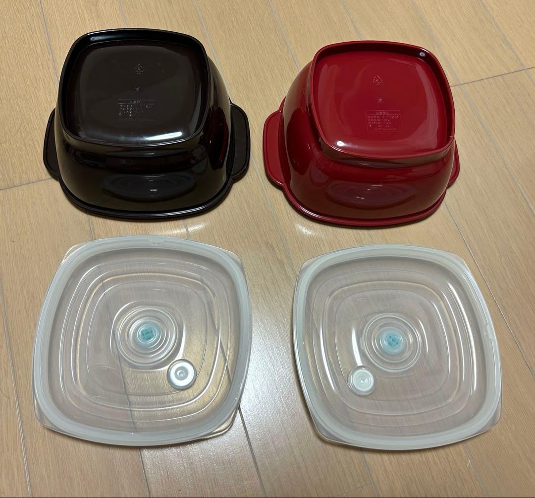 【未使用】アサヒ軽金属 真空おひつ［角］赤•黒 2点セット