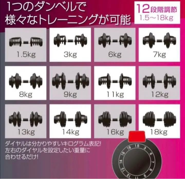 可変式ダンベル 18kg 2個セット アジャスタブル 鉄アレイ クイックダンベル