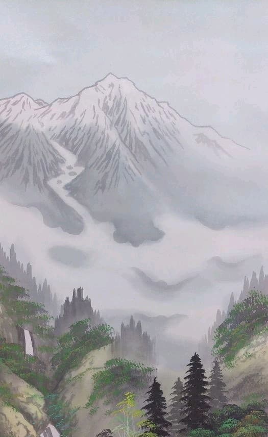 掛け軸　渓山峻峰　伊東大石