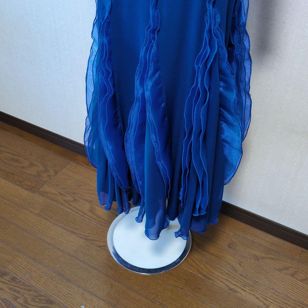青いシフォンフリル スカート　社交ダンス用