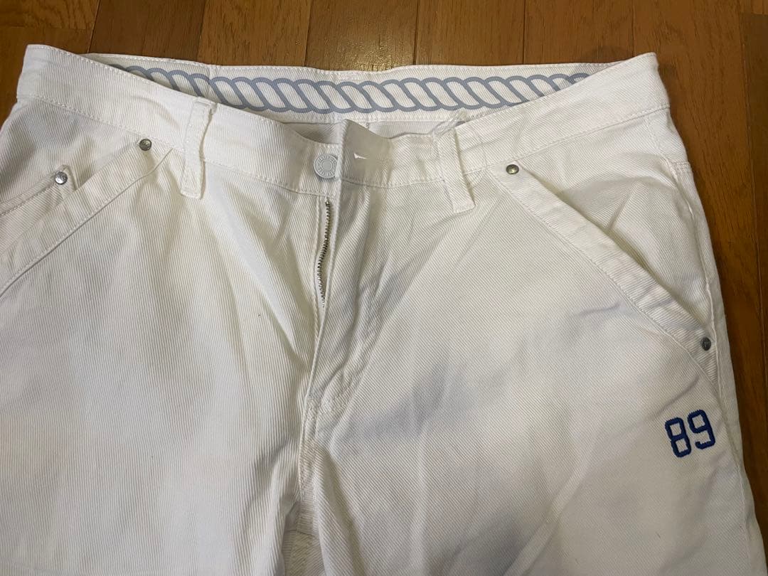 【美品】パーリーゲイツ GO NAVY ゴルフパンツ 碇ロゴ ホワイト サイズ5