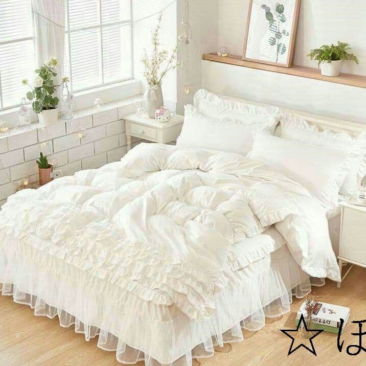 白雪の姫系?シングル布団カバー点フリル寝具セット四季枕カバー付 肌触最高c