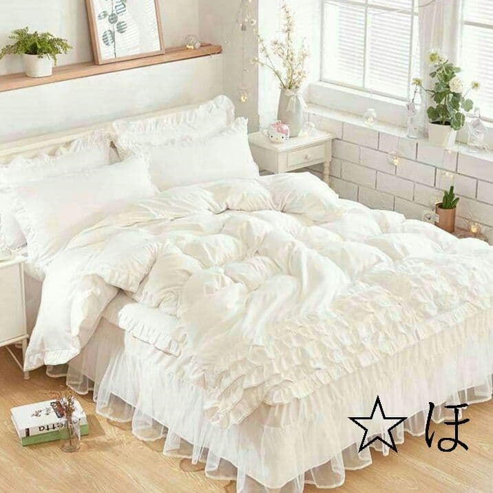 白雪の姫系?シングル布団カバー点フリル寝具セット四季枕カバー付 肌触最高c