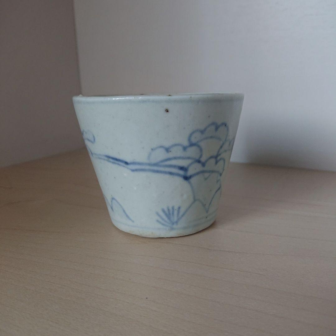 切込焼　大正切込　蕎麦猪口　染付松鶴図
