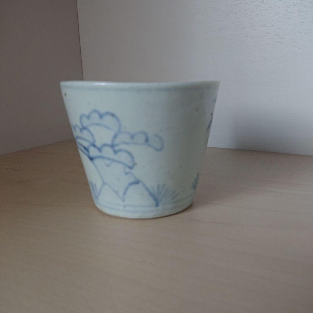 切込焼　大正切込　蕎麦猪口　染付松鶴図