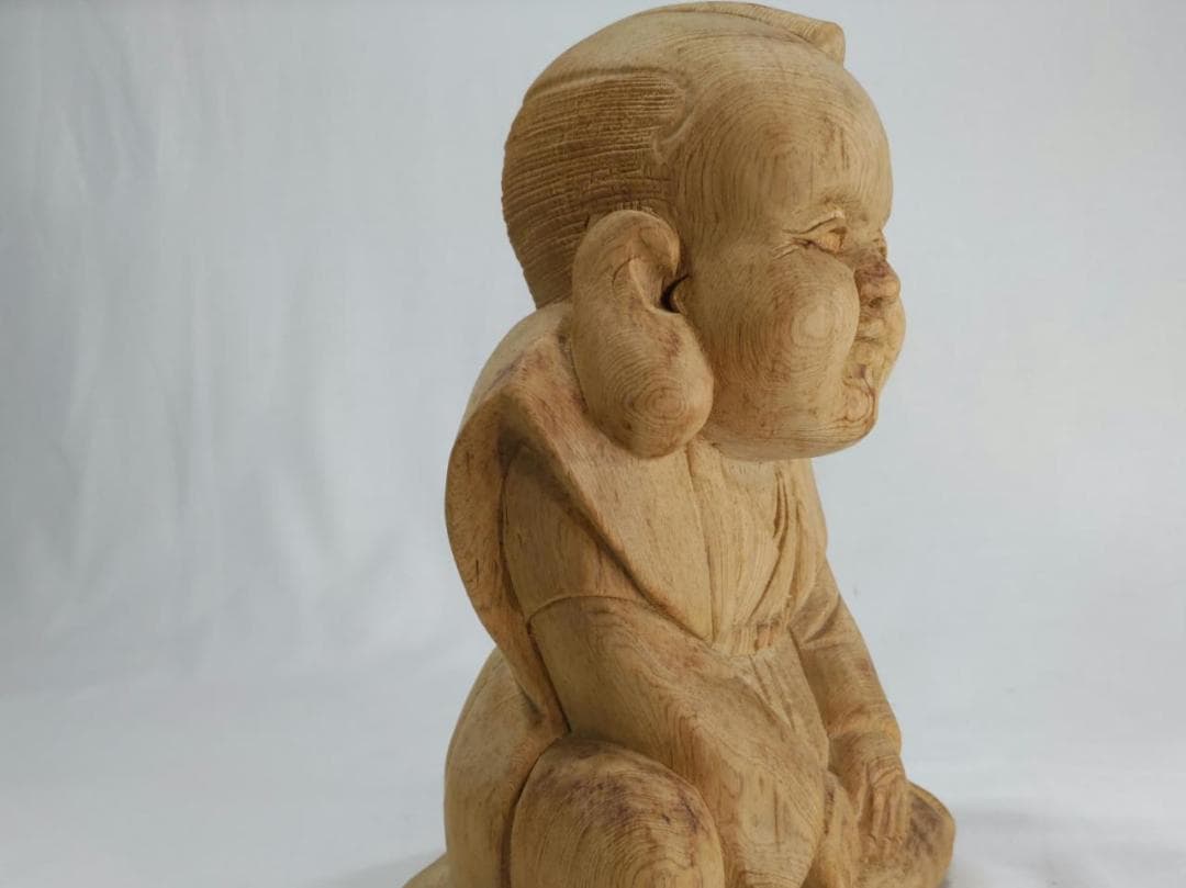 木彫り彫刻　【福助】高さ25ｃｍ 商売繁盛、縁起物彫刻