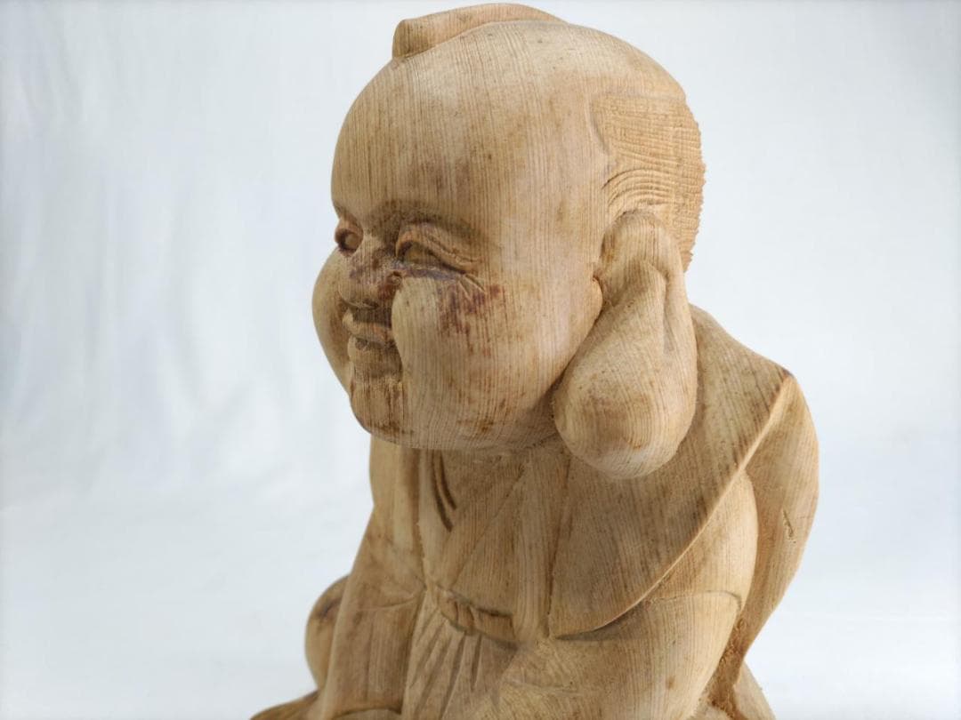 木彫り彫刻　【福助】高さ25ｃｍ 商売繁盛、縁起物彫刻