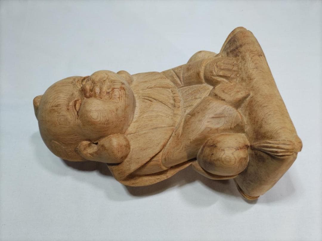 木彫り彫刻　【福助】高さ25ｃｍ 商売繁盛、縁起物彫刻