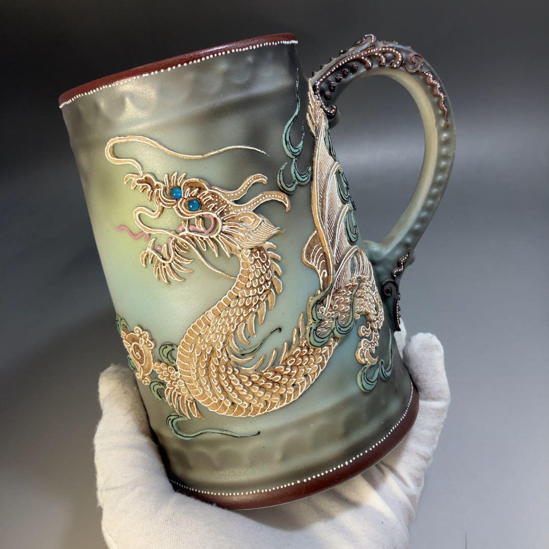 ★希少★高さ14cm オールドノリタケ コップ ドラゴン 盛り上げ花瓶1821