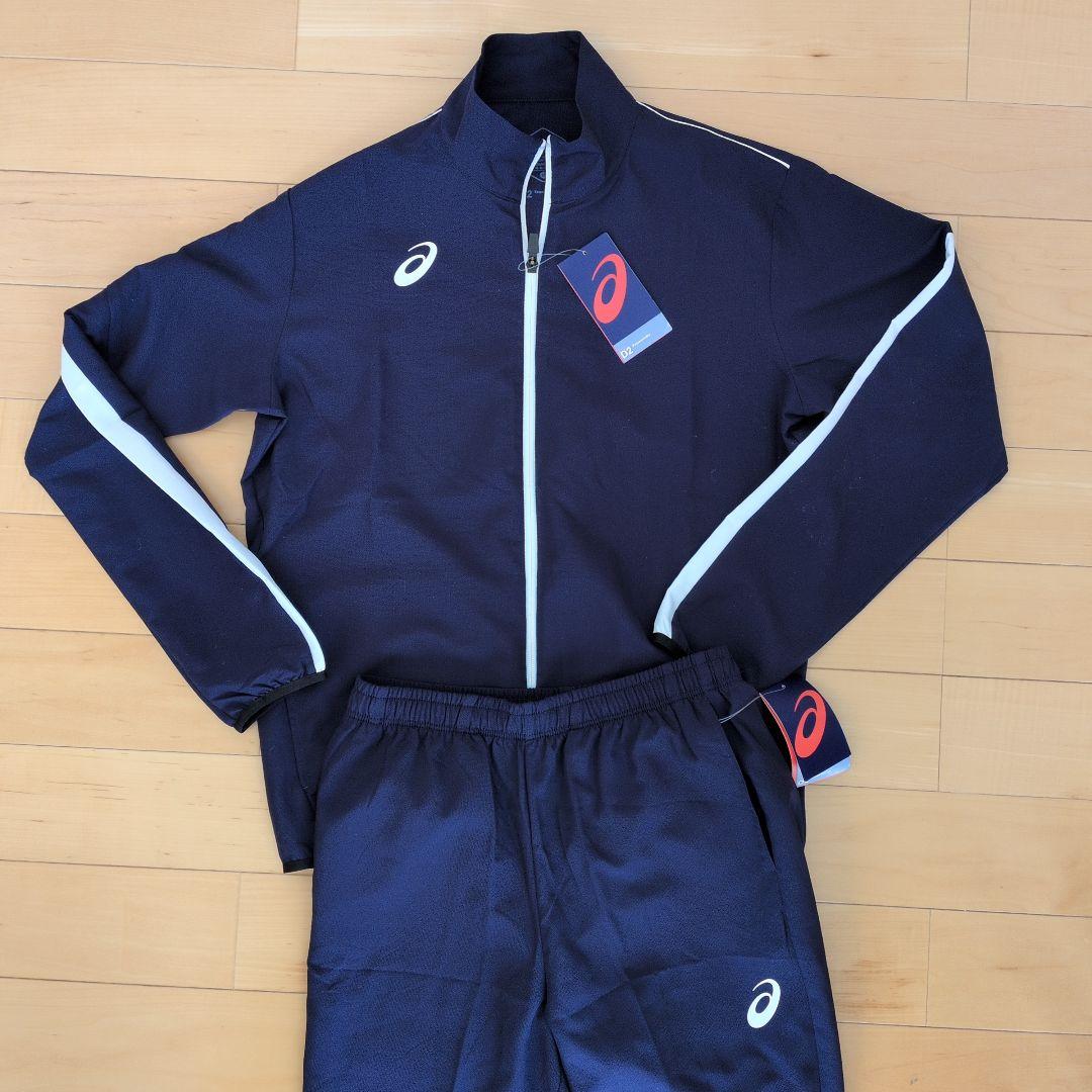 新品　サイズМ　アシックス　ジャージトップパンツ　セットアップ　ネイビー