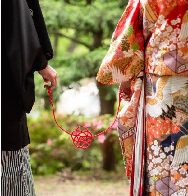 前撮り小物扇子赤い糸 糸電話 和装フォトウェディング アイテム グッズ結婚