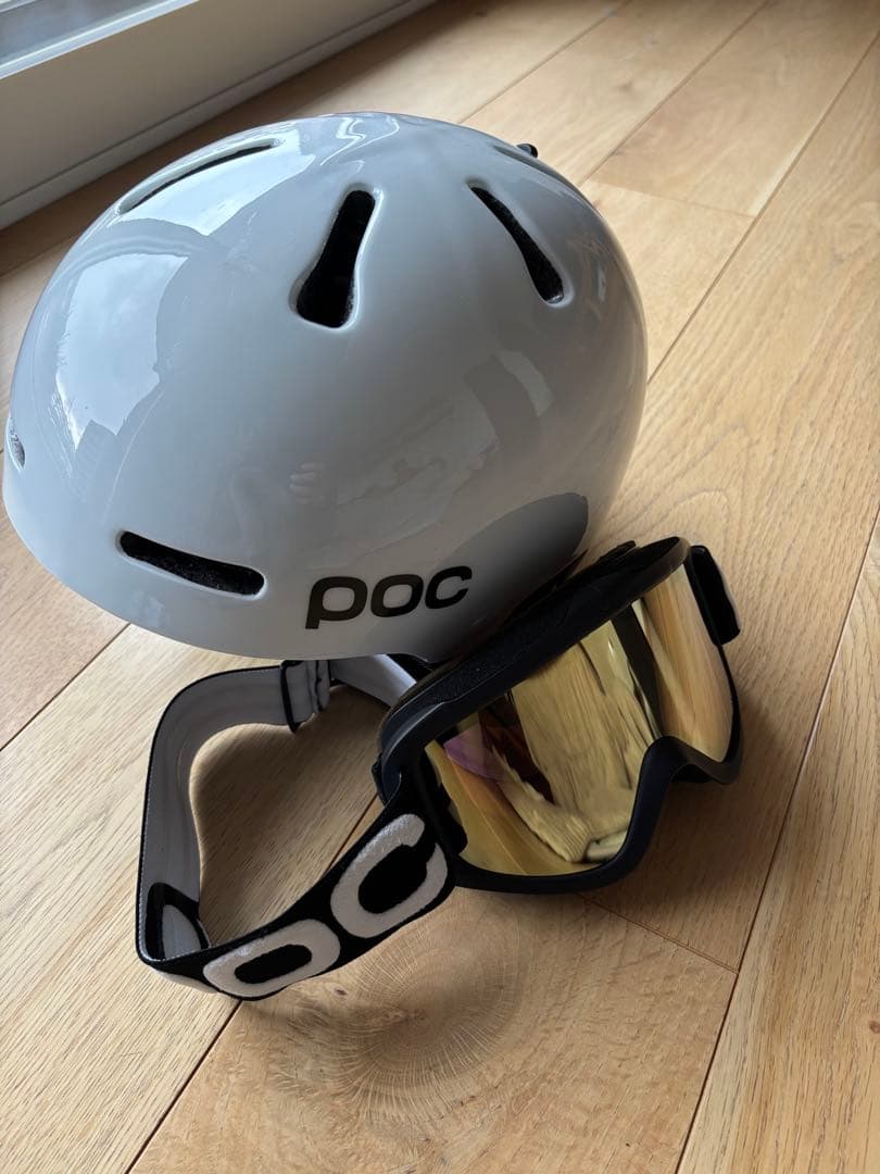 POC ホワイト ヘルメット ゴーグル付き