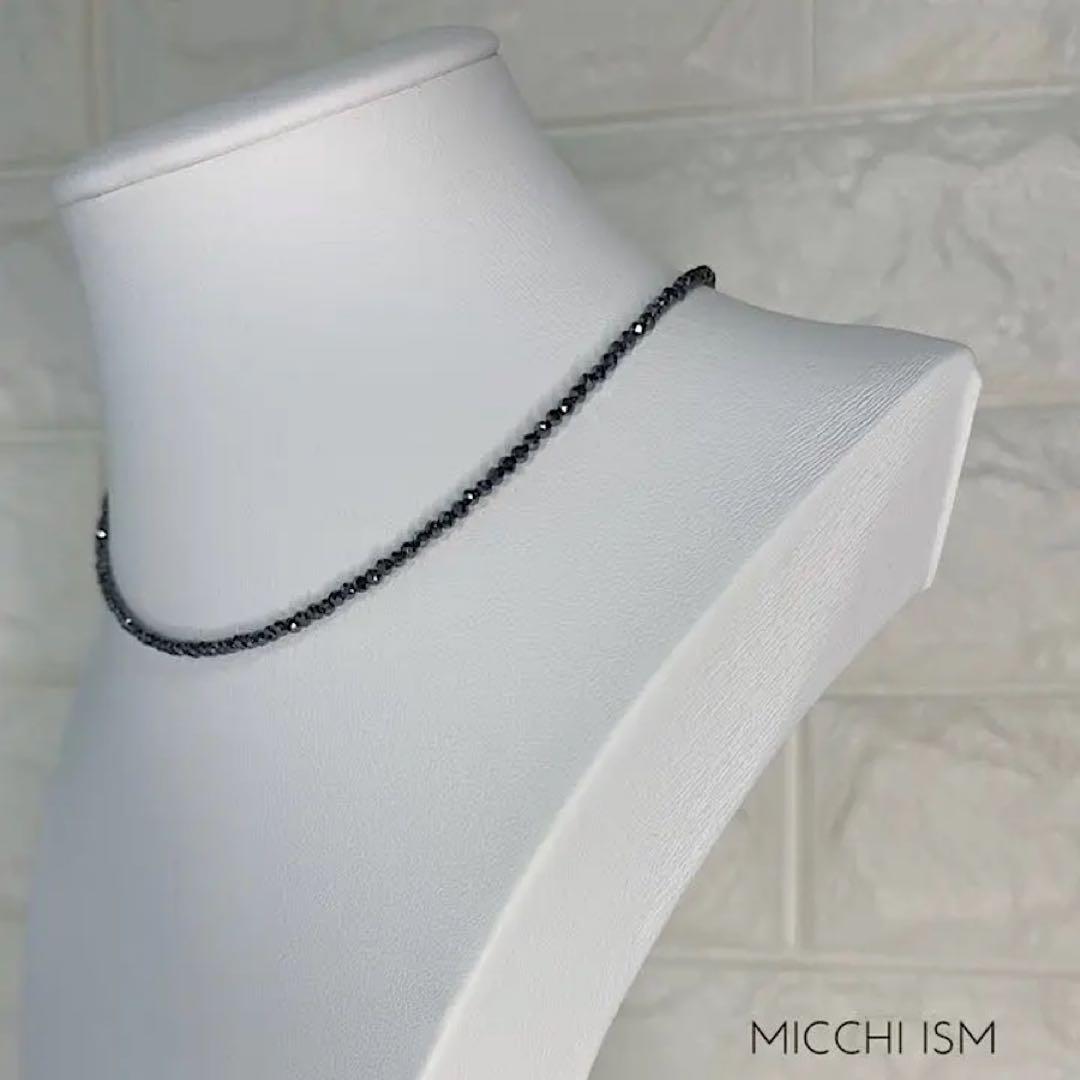 高級テラヘルツ鉱石 ネックレス シンプル キラキラ ボタン金具 流行り 2mm玉