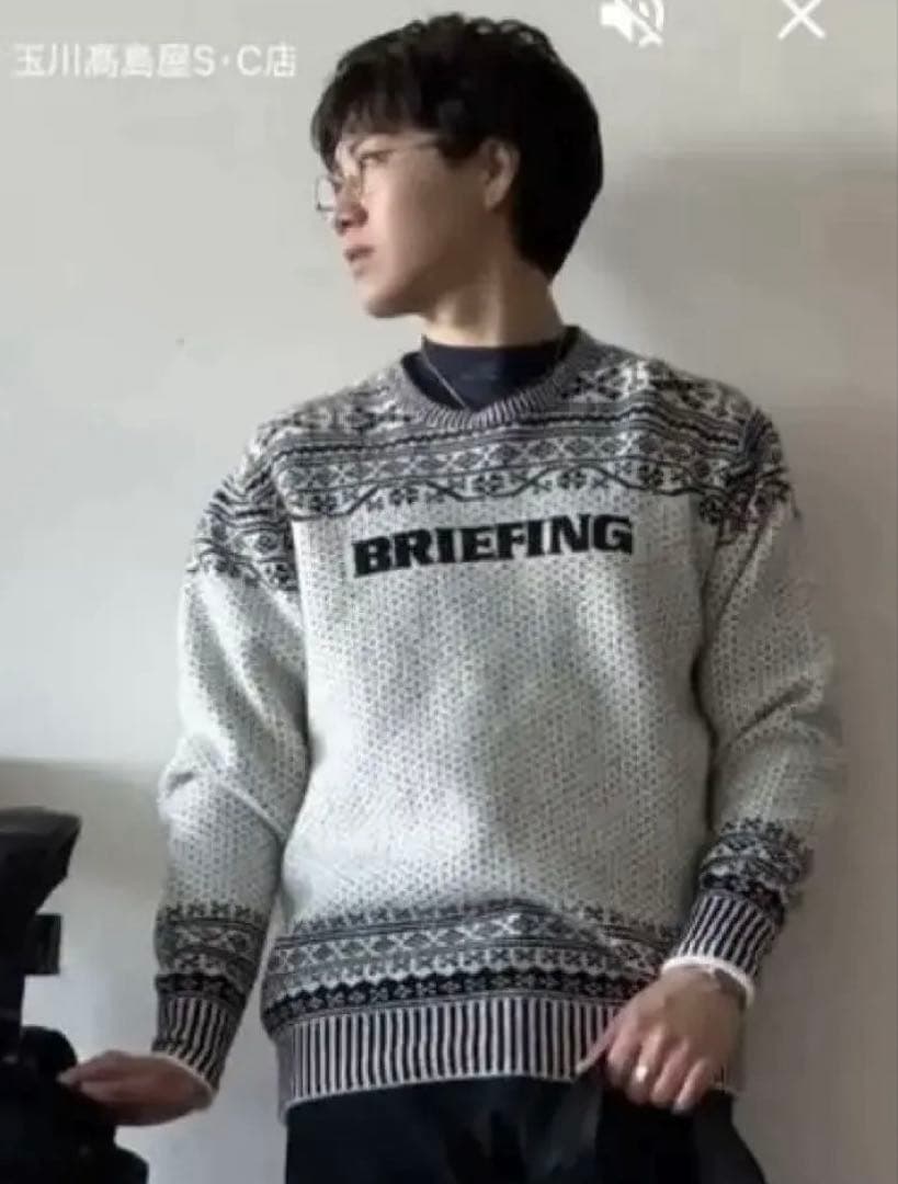 フェアアイル柄　カシミアミックス　クルーネックニット　ホワイト