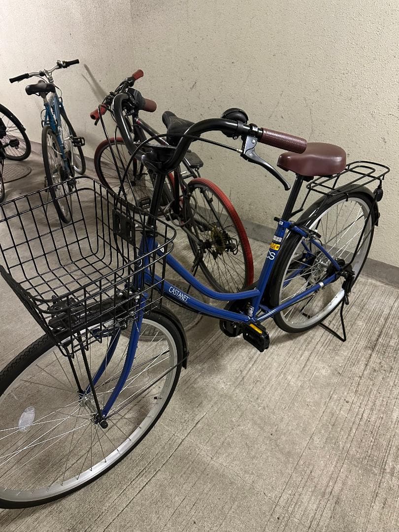 青いシティサイクル 26インチ 前カゴ付き
