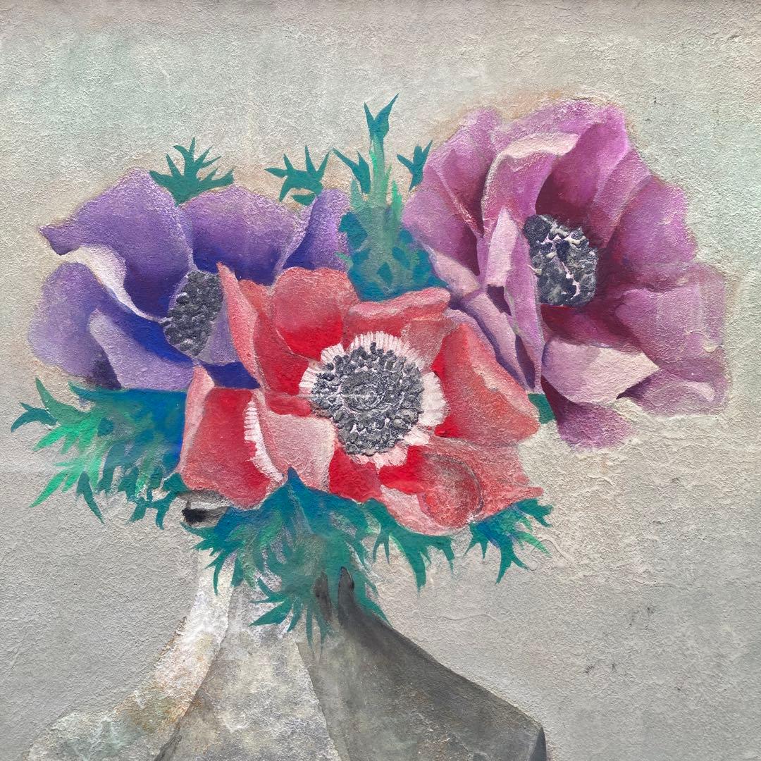 筒井耀也美「ポピー」額59×49.5日本画￼41×32cm 東方美術協会　紙箱付