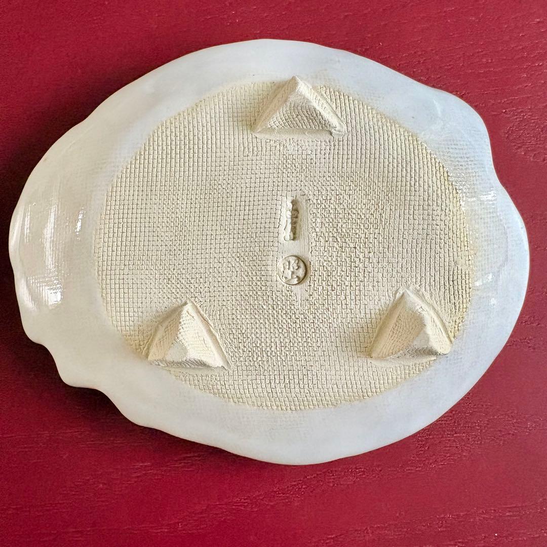 赤膚焼　銘々皿　2枚セット　大塩昭山　鶴　高級品　鳥　作家　器　三つ足　白　ツル