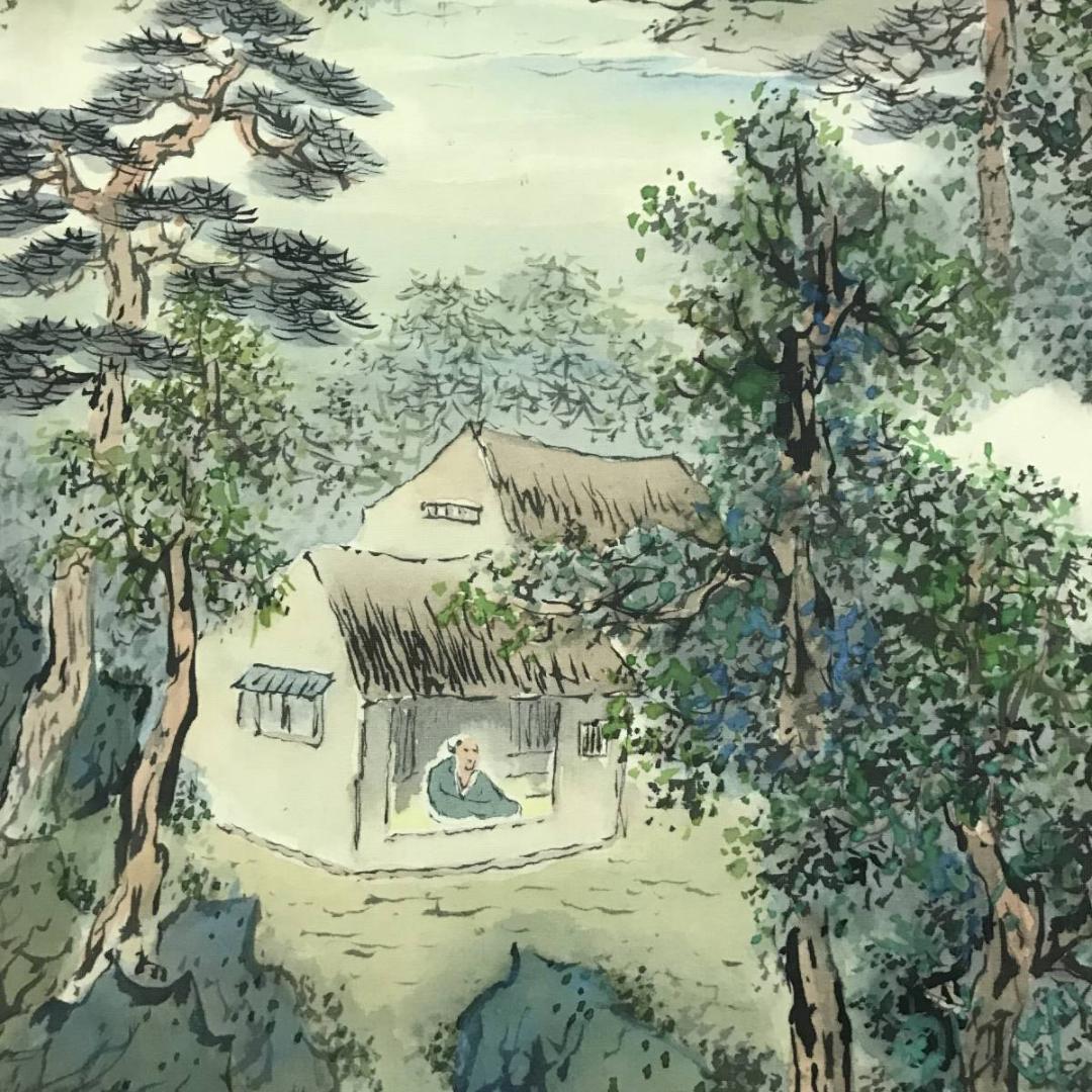 【真作】横山春渓/渓山静日図/青緑山水図/山水図/掛軸☆宝船☆AB-669