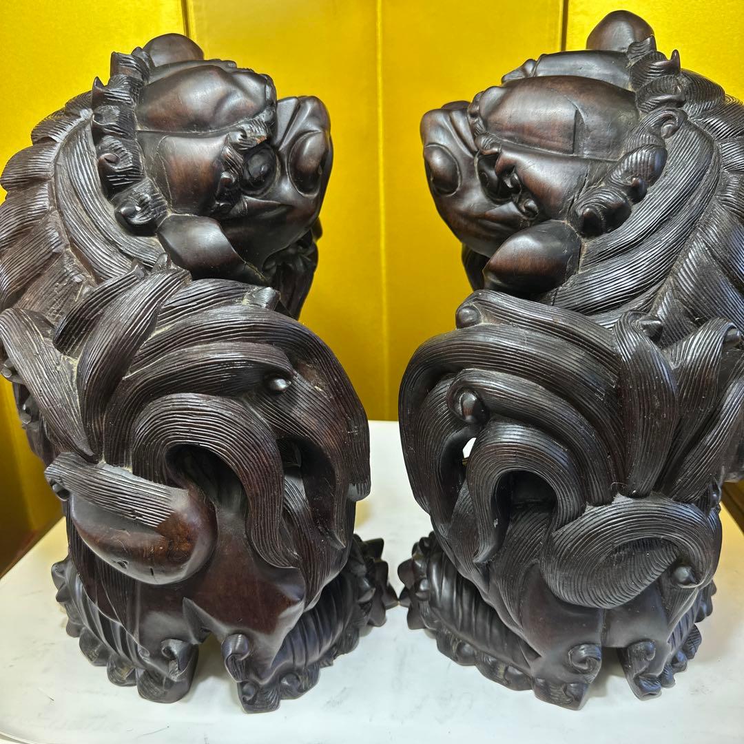 彫刻，清時代，紫檀，木彫，木製獅子像セット