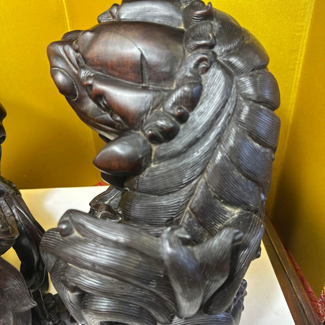 彫刻，清時代，紫檀，木彫，木製獅子像セット