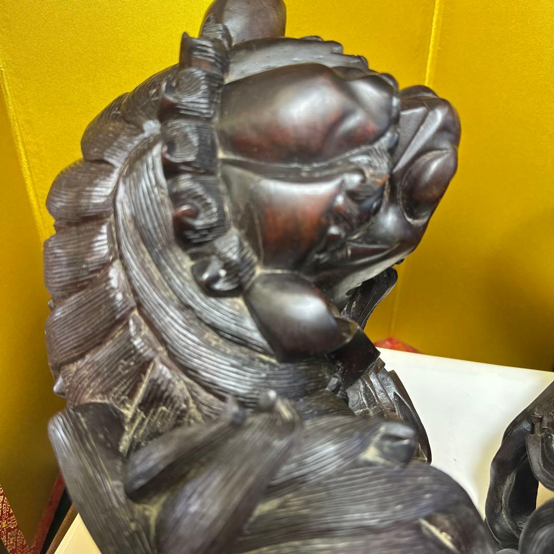 彫刻，清時代，紫檀，木彫，木製獅子像セット