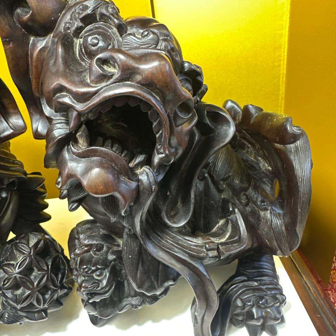 彫刻，清時代，紫檀，木彫，木製獅子像セット