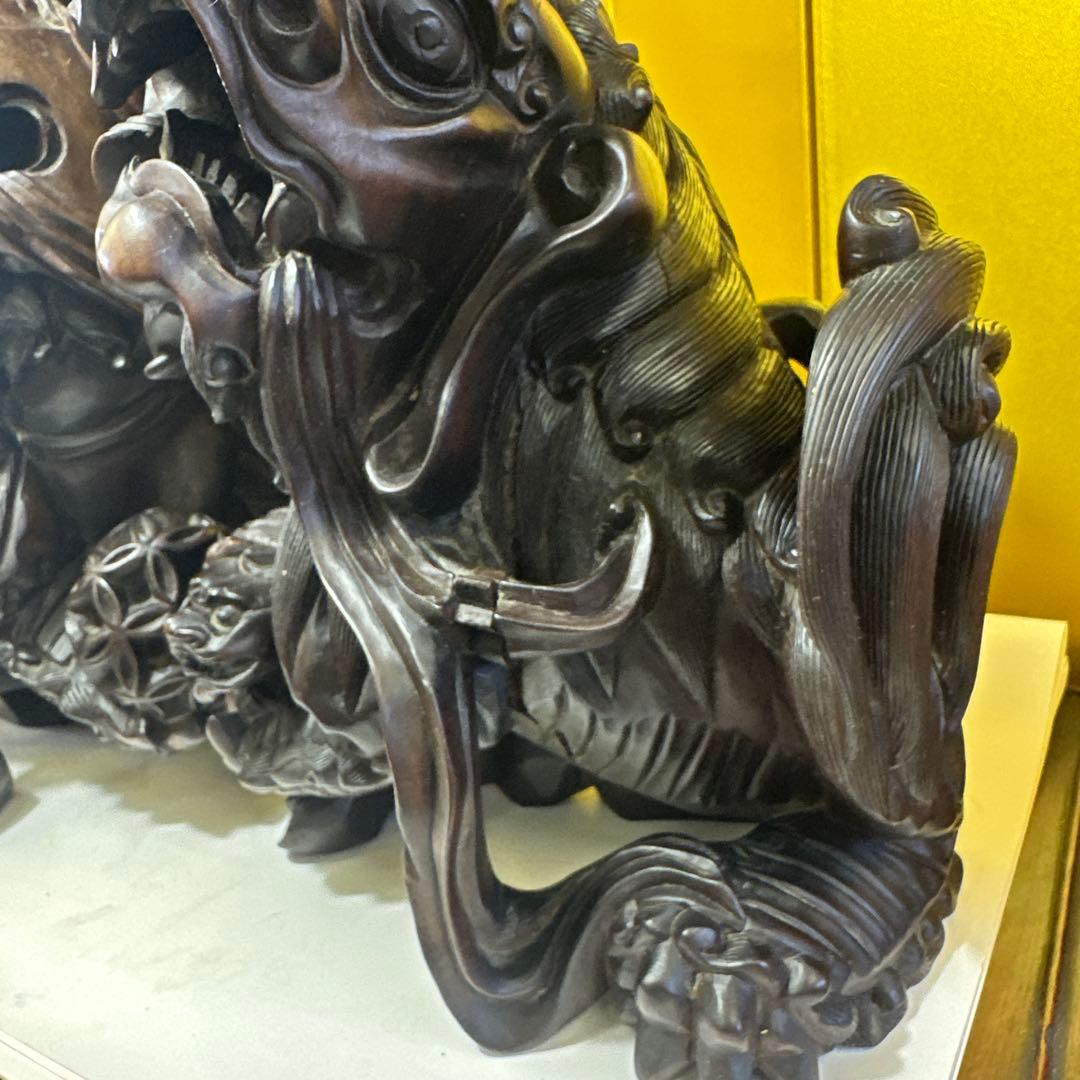 彫刻，清時代，紫檀，木彫，木製獅子像セット