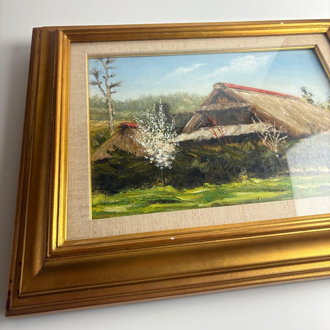 土田直敏「白い花の咲く頃」油彩 F4 額装 古民家 油絵 油画 絵画 k