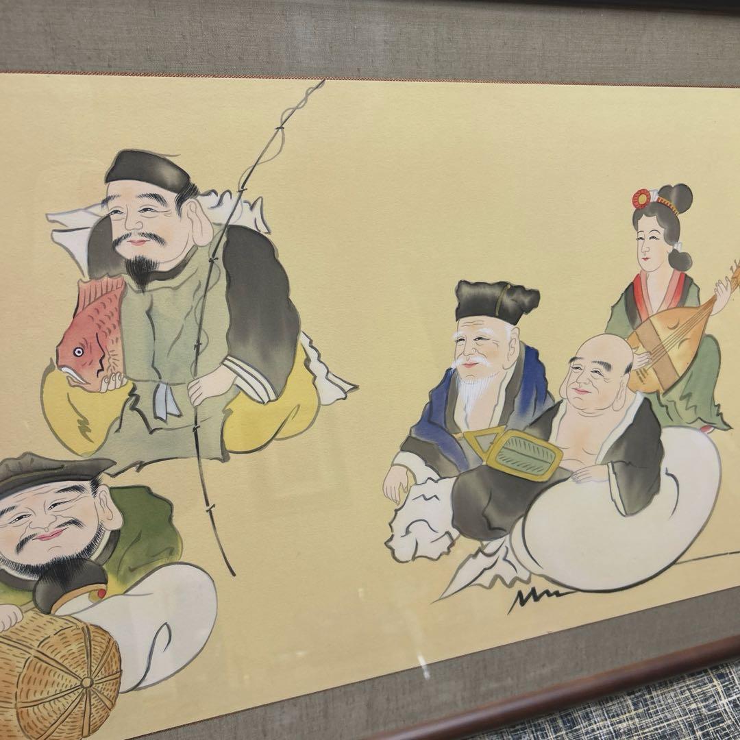 欄間額 扁額 横額　七福神　江川香夕画　縦45cm×横124cm