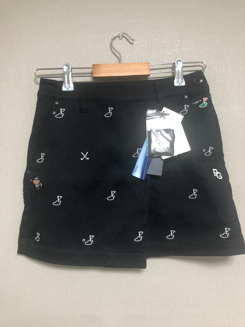 未使用 パーリーゲイツ LINE 刺繍 スカート 00 XS ゴルフ ネイビー紺