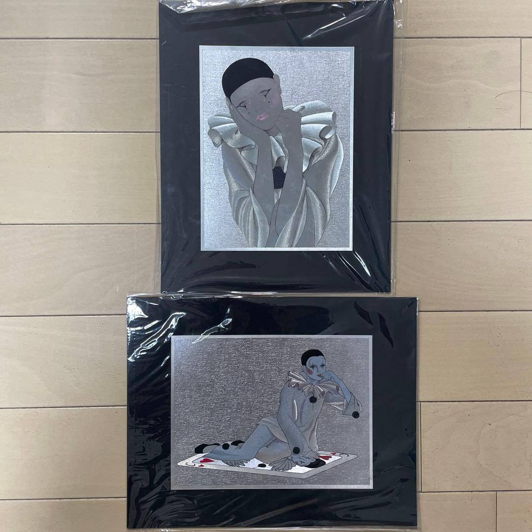 藤田ミラノ ヴィンテージ ピエロ 箔押しアート絵画　サーカス