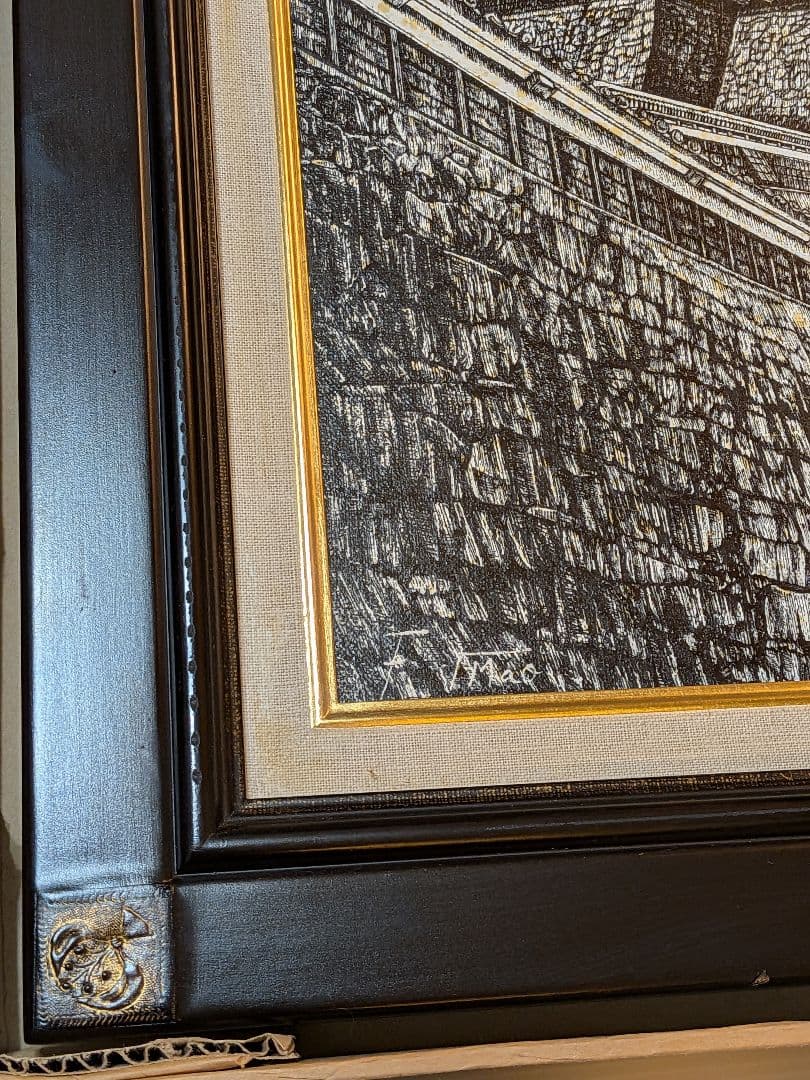 W*o様 熊本城の絵画 油絵・ 金色装飾フレーム付き