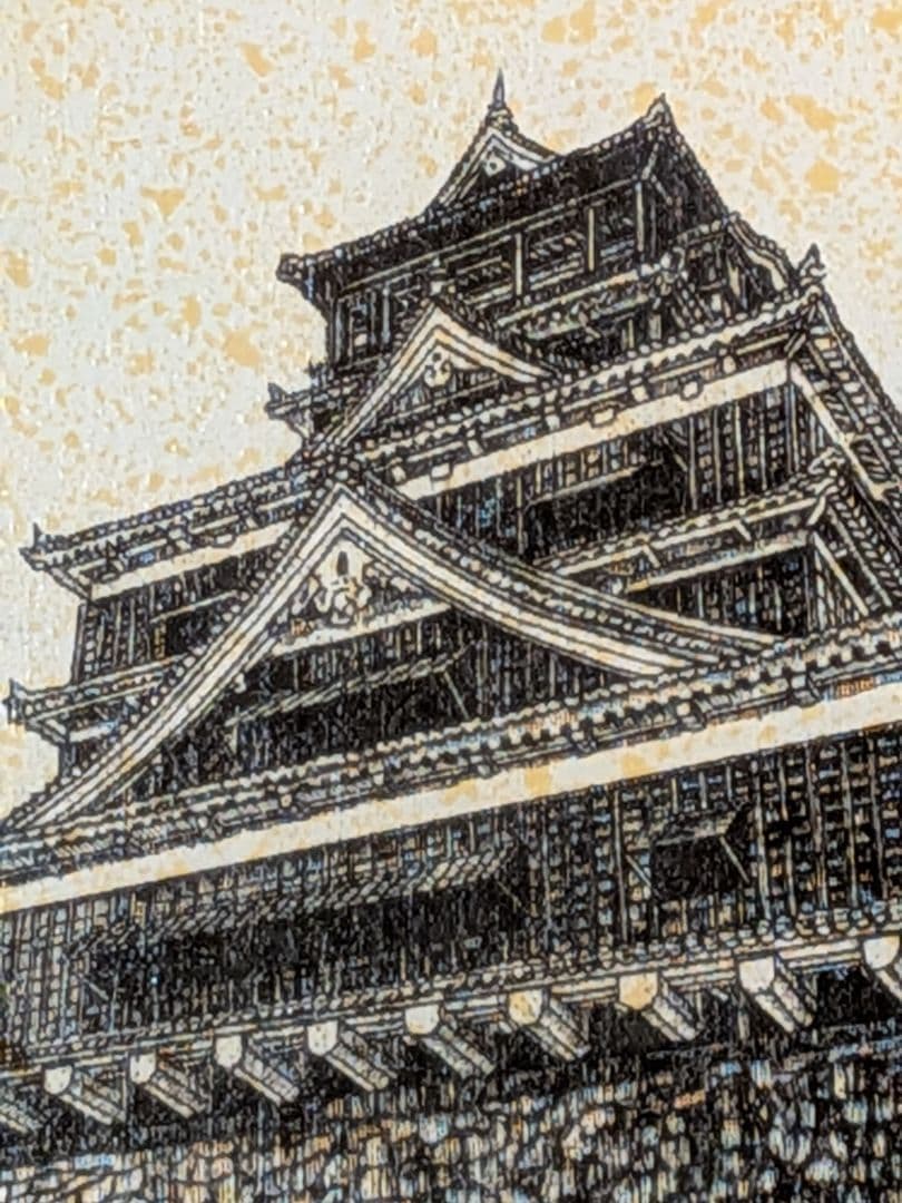 W*o様 熊本城の絵画 油絵・ 金色装飾フレーム付き
