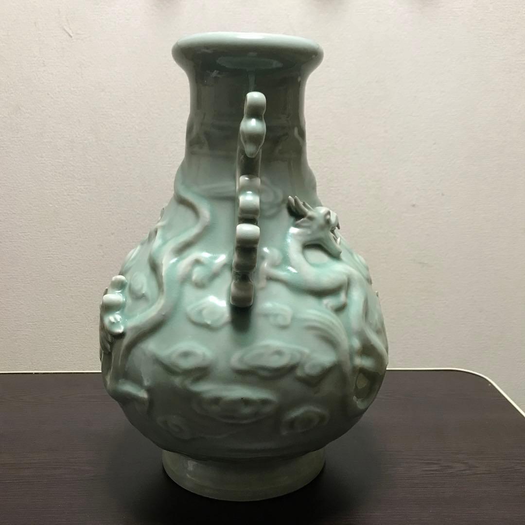 特大　中国花瓶　古美術　青瓷 陽刻龍紋　中国龍泉　龍泉窯 花瓶 美術品 骨董品