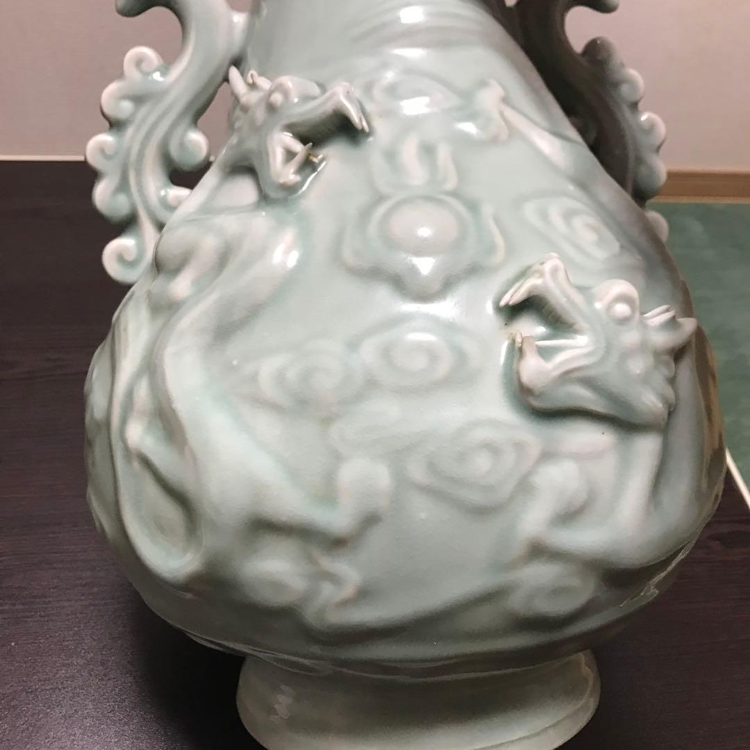 特大　中国花瓶　古美術　青瓷 陽刻龍紋　中国龍泉　龍泉窯 花瓶 美術品 骨董品
