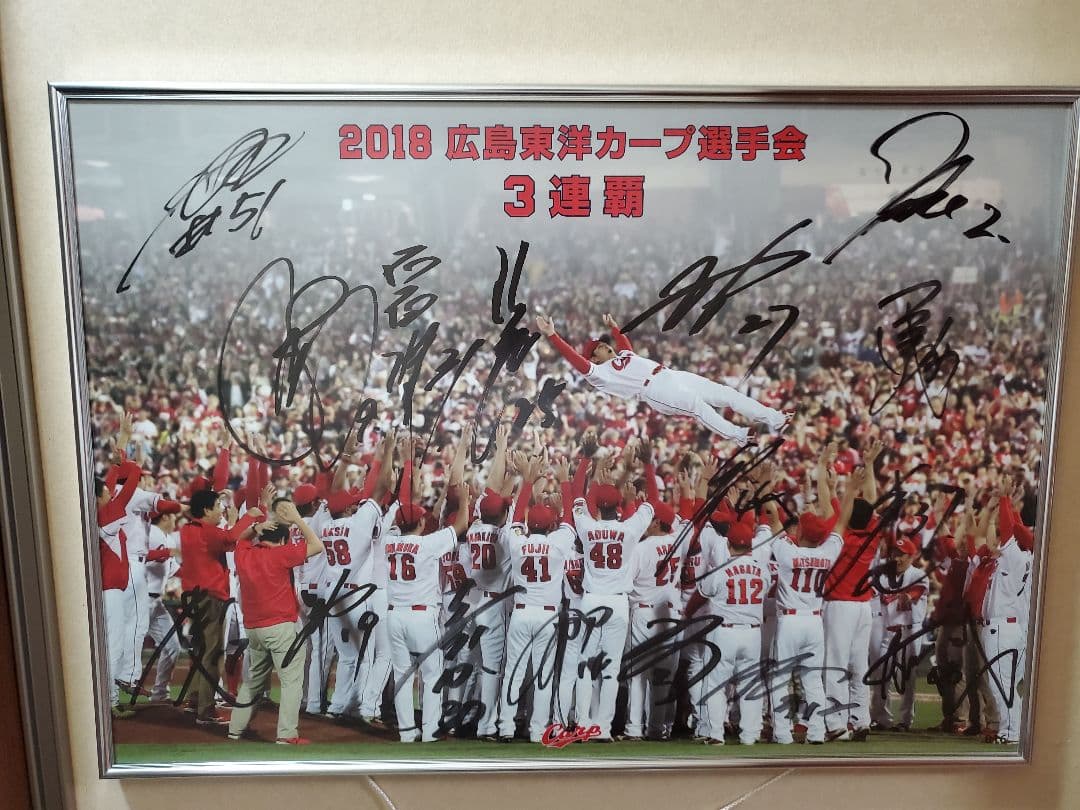超希少限定品　広島東洋カープ 2018年3連覇 記念選手会サイン入り写真パネ