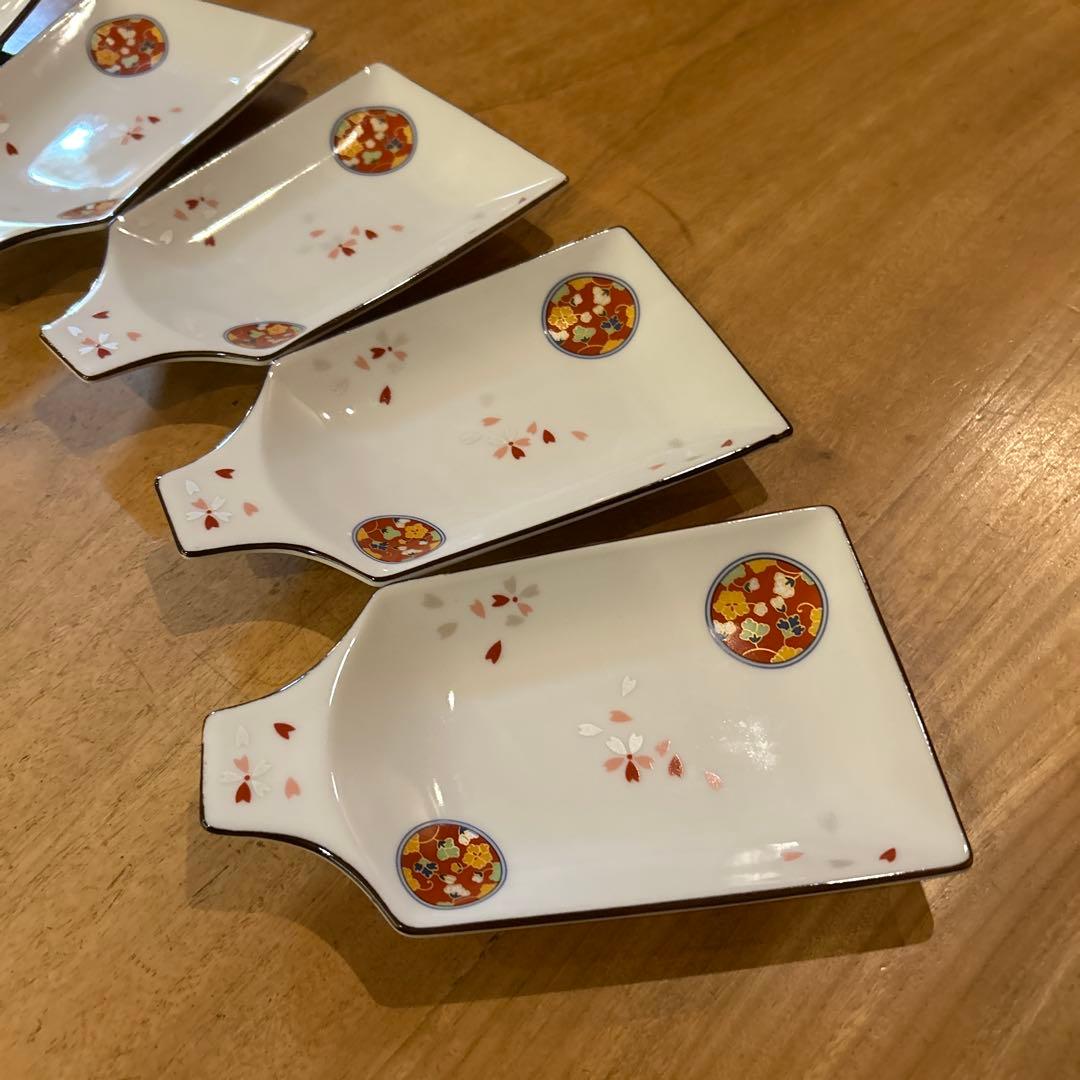 有田焼　吾山窯　桜伊万里絵付　羽子板皿　五枚