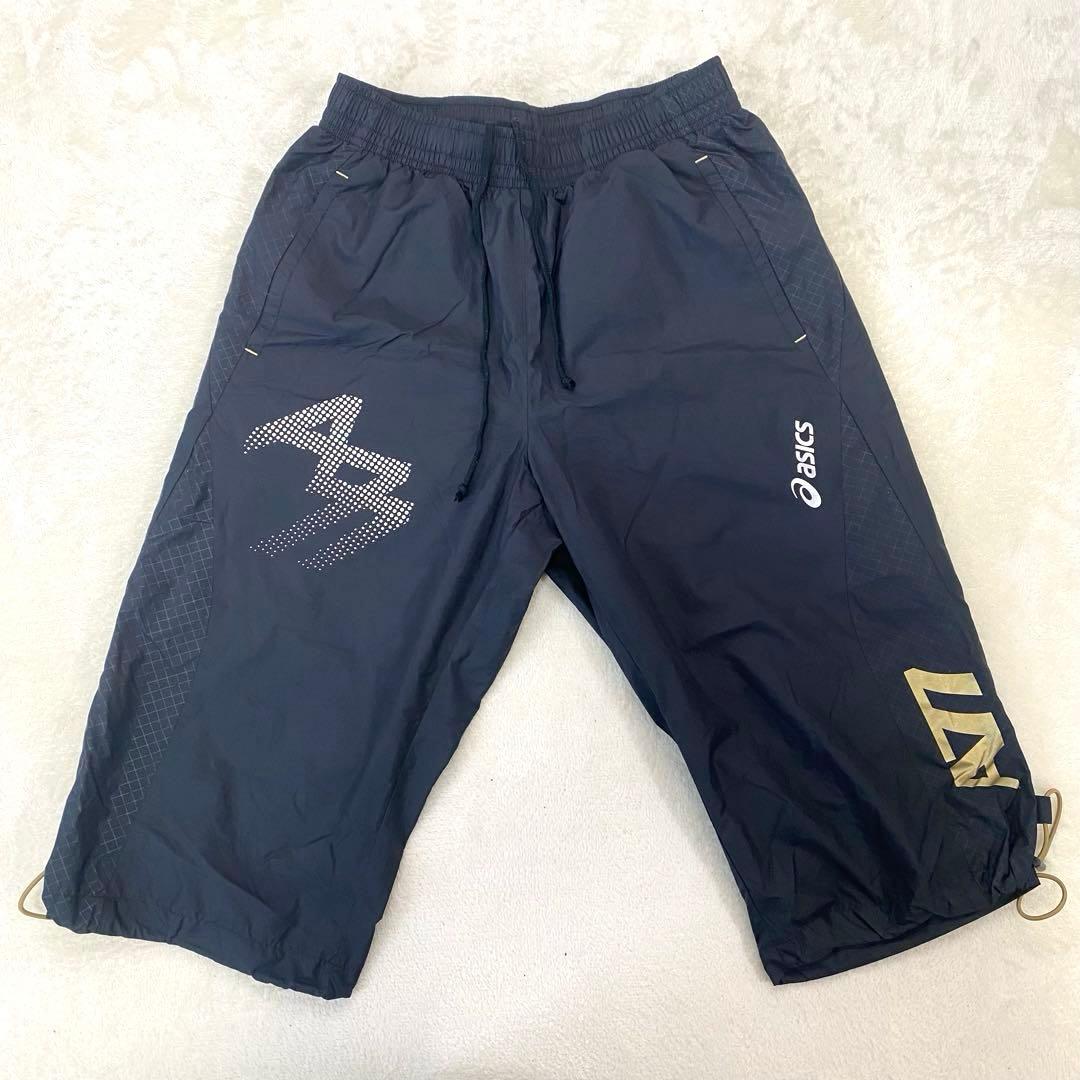 asics ✨良品 人気カラー✨ A77 半袖 ピステ セットアップ 上下 黒金