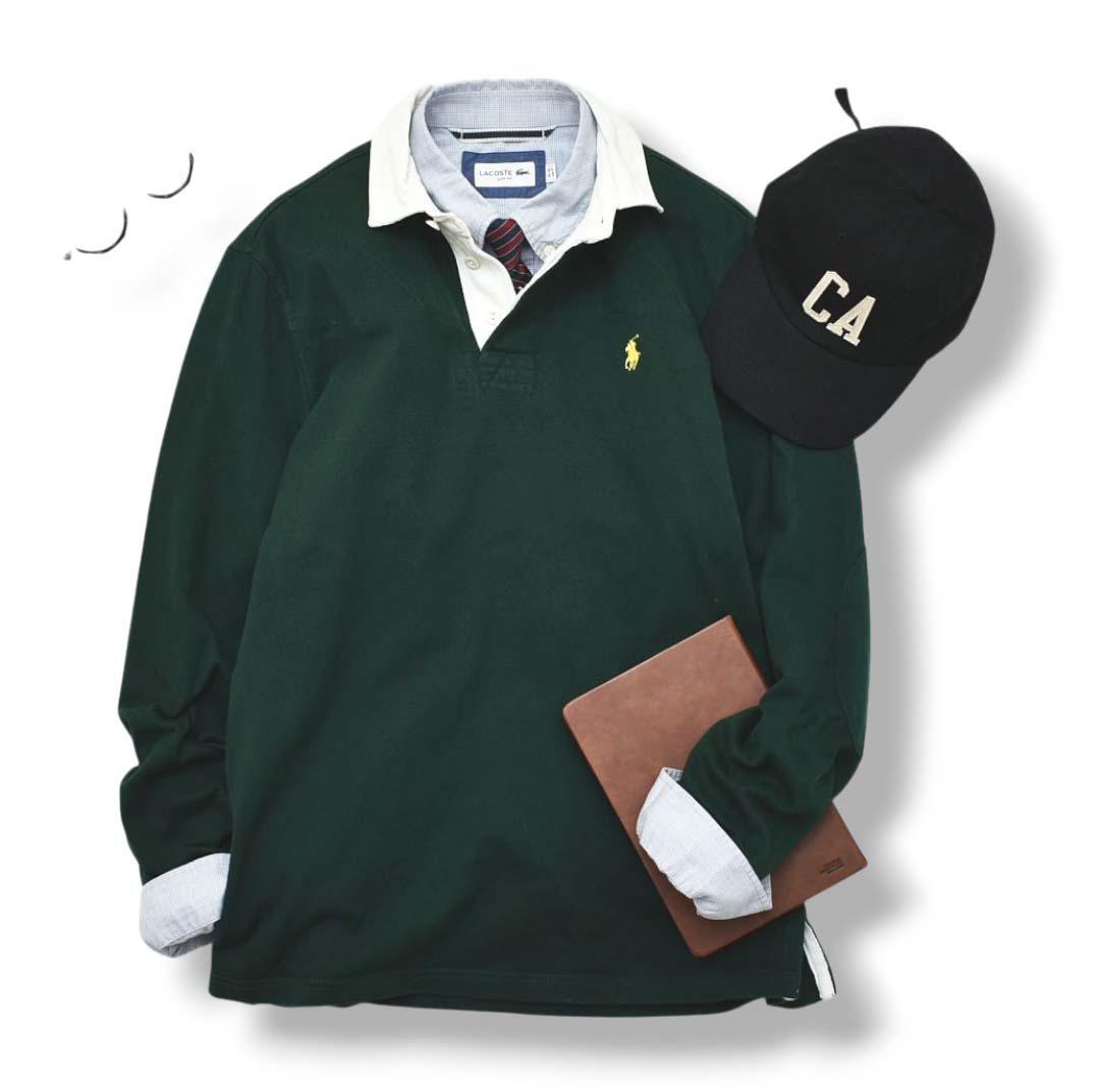 ✴︎かぶ✴︎ 　90s Polo ラルフローレン 長袖 ラガーシャツ M 緑