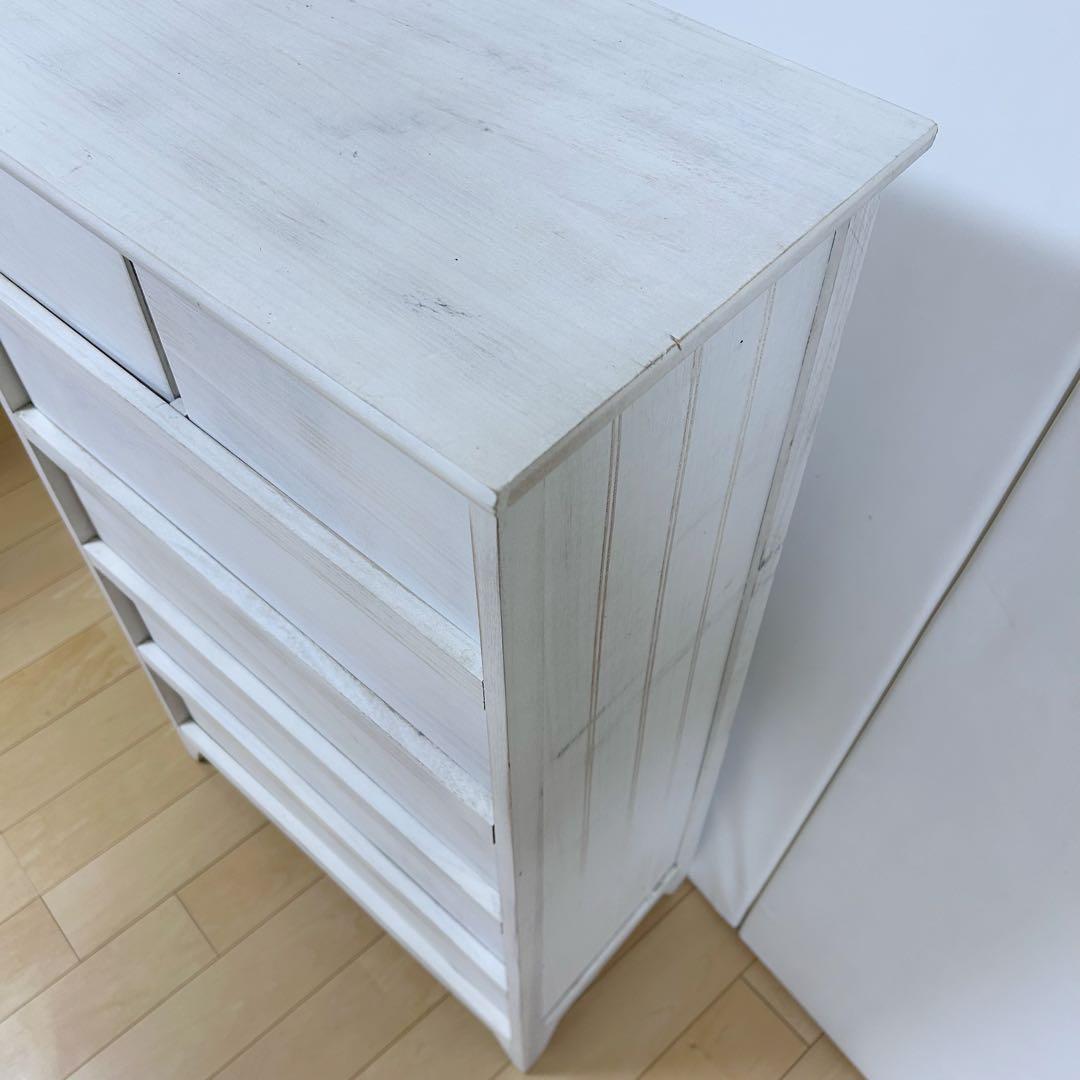 ホワイトシャビー　5段　SHABBY WOOD FURNITURE アンティーク