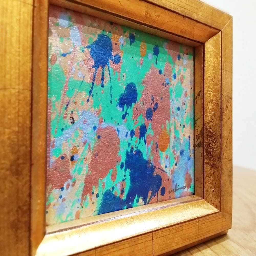 内野隆文　絵画作品　抽象画　段ボールにアクリル　現代アート　ミニ額　額縁