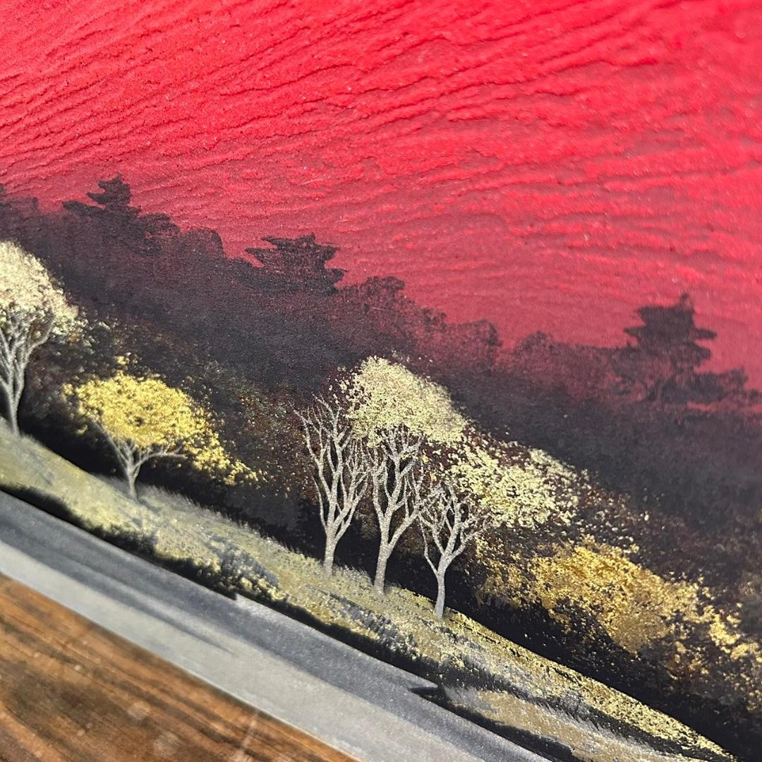 美品 下川立夏「赤富士」朱映富嶽 日本画 肉筆画 署名落款有り 共シール有り