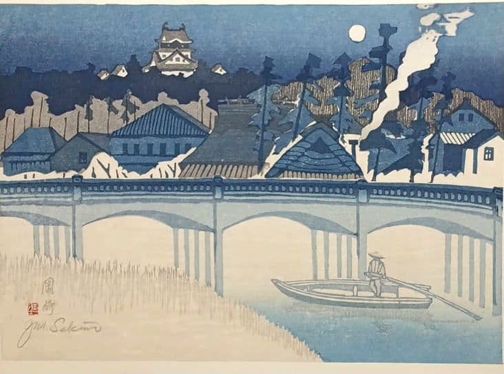 東海道五十三次岡崎（城と管生橋)関野準一郎画昭和44年（1974)出版